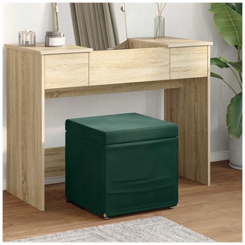 Pouf Verde Scuro 41 x 41 x 40 cm Velluto e Legno Ingegnerizzato - Foto 2