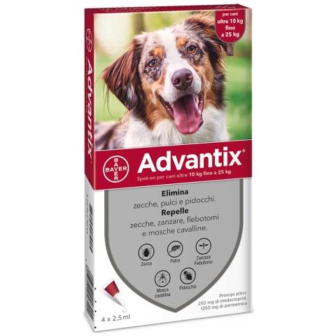 Advantix Spot On Per Cani Oltre I 10 Kg Fino A 25 Kg - 4 Pipette - Foto 1
