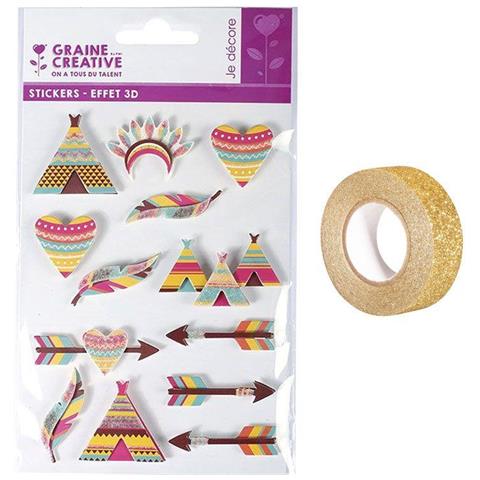 13 Adesivi 3d Indiani 5 Cm + Washi Tape Dorato 5 M - Foto 2