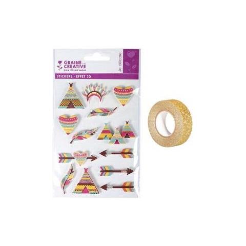 13 Adesivi 3d Indiani 5 Cm + Washi Tape Dorato 5 M - Foto 1