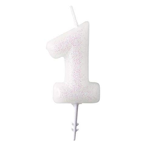 9904376 - Candela Con Numero 1 Glitter, Colore: Bianco / rosa - Foto 1