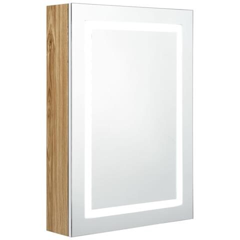 Armadietto Bagno con Specchio e LED Bianco e Rovere 50x13x70 cm - Foto 1