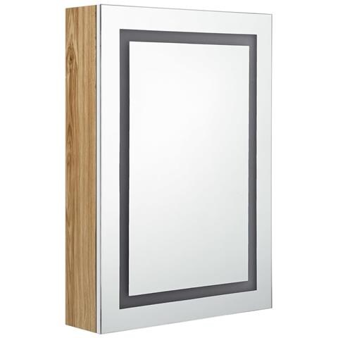 Armadietto Bagno con Specchio e LED Bianco e Rovere 50x13x70 cm - Foto 8