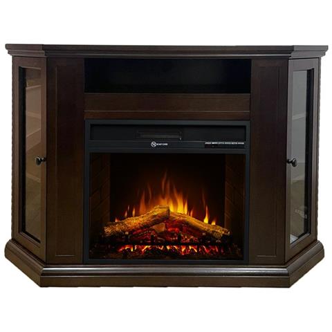 Camino Elettrico Caminetto Da Terra Ad Angolo In Legno Noce L126 X P78 X H83 - Foto 6
