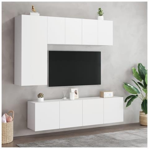 Mobili Tv A Parete 2pz Bianchi 60x30x41 Cm - Foto 3