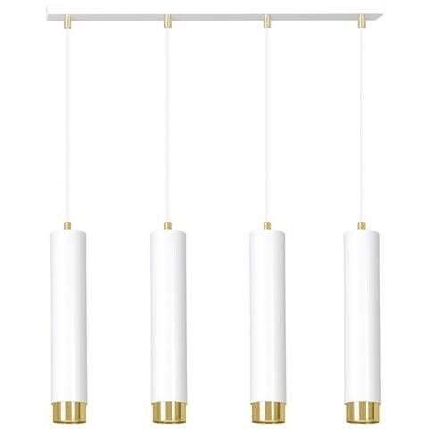 Lampada A Sospensione Kibo - Bianco, Oro - Acciaio Verniciato A Polvere - 60x100x6 Cm - Foto 1
