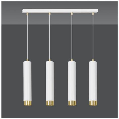 Lampada A Sospensione Kibo - Bianco, Oro - Acciaio Verniciato A Polvere - 60x100x6 Cm - Foto 2