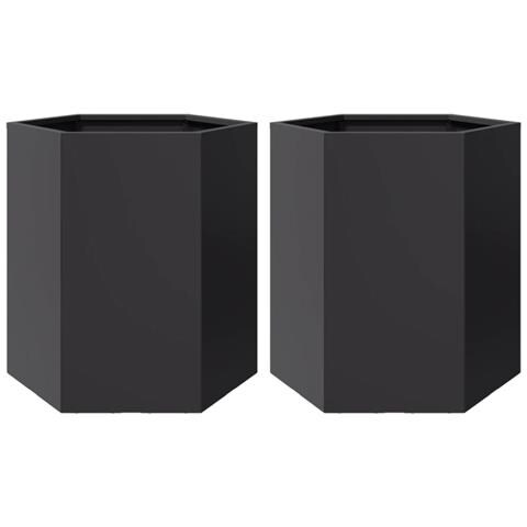 Fioriere da Giardino 2 pz Esagono Nero 46x40x45 cm Acciaio - Foto 1
