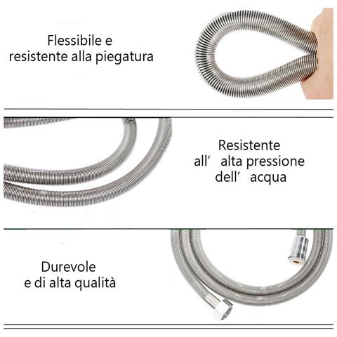Tubo Flessibile Soffione Doccino Doccia Vasca Bagno 2.5m Acciaio Cromato 01985 - Foto 3