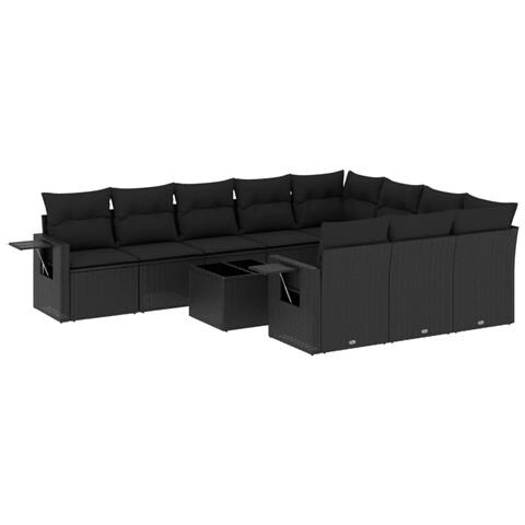 Set Divani Da Giardino 11 Pz Con Cuscini In Polyrattan Nero - Foto 2