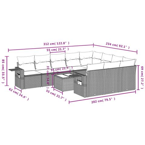 Set Divani Da Giardino 11 Pz Con Cuscini In Polyrattan Nero - Foto 3
