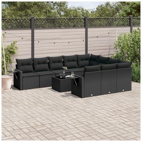 Set Divani Da Giardino 11 Pz Con Cuscini In Polyrattan Nero - Foto 1