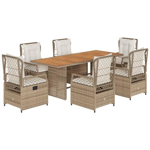 Set da Pranzo da Giardino 7 pz con Cuscini Beige in Polyrattan - Foto 1