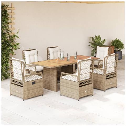 Set da Pranzo da Giardino 7 pz con Cuscini Beige in Polyrattan - Foto 2