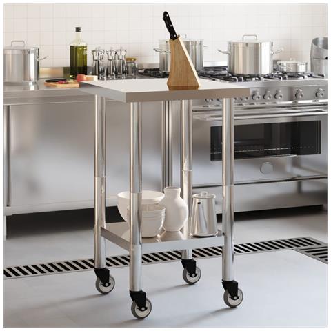 Tavolo Da Lavoro Cucina Con Ruote 55x55x85 Cm In Acciaio Inox - Foto 3