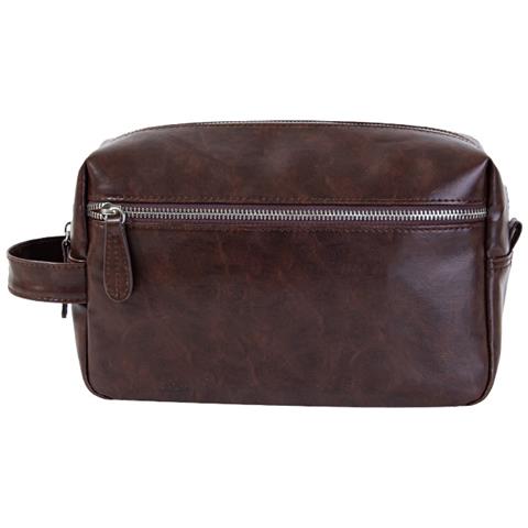 Borsa Da Toilette Da Uomo, Borsa Da Viaggio In Pelle Pu Con Manico Dark Coffee - Foto 1