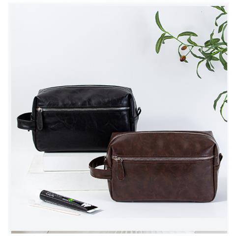 Borsa Da Toilette Da Uomo, Borsa Da Viaggio In Pelle Pu Con Manico Dark Coffee - Foto 2