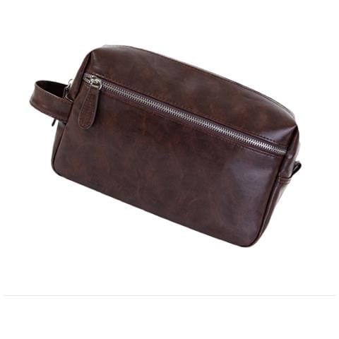 Borsa Da Toilette Da Uomo, Borsa Da Viaggio In Pelle Pu Con Manico Dark Coffee - Foto 6