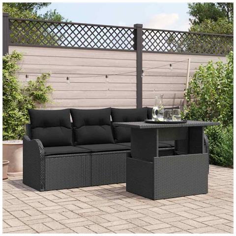 Set da Giardino 5 Pezzi con Cuscini Rattan Polietilene Nero, Divano da Giardino 2 Posti con Ripostiglio & Cuscini Rattan Polietilene Nero - Foto 2