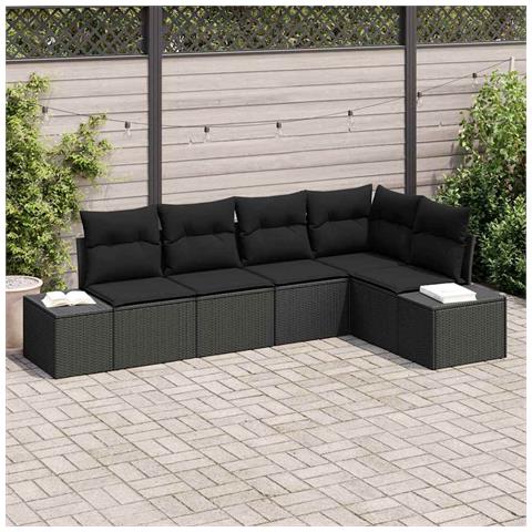 Set Divano 5 Pezzi da Giardino con Cuscini in Polyrattan Nero - Foto 2