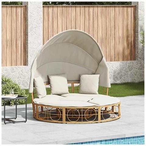 Lettino Prendisole Esterno Tetto e Cuscini in Polyrattan - Foto 2