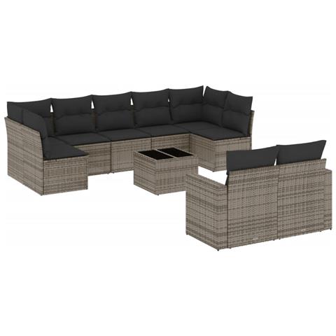 Set Divano da Giardino 10 pz con Cuscini Grigio in Polyrattan - Foto 1