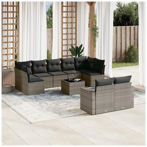 Set Divano da Giardino 10 pz con Cuscini Grigio in Polyrattan - Foto 2