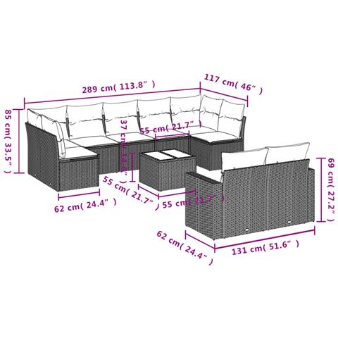 Set Divano da Giardino 10 pz con Cuscini Grigio in Polyrattan - Foto 3