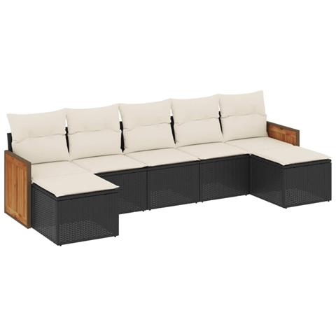 Set Divani da Giardino con Cuscini 7pz Nero Polyrattan - Foto 1