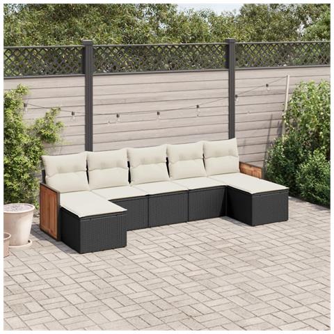 Set Divani da Giardino con Cuscini 7pz Nero Polyrattan - Foto 2