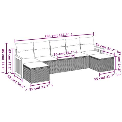 Set Divani da Giardino con Cuscini 7pz Nero Polyrattan - Foto 3