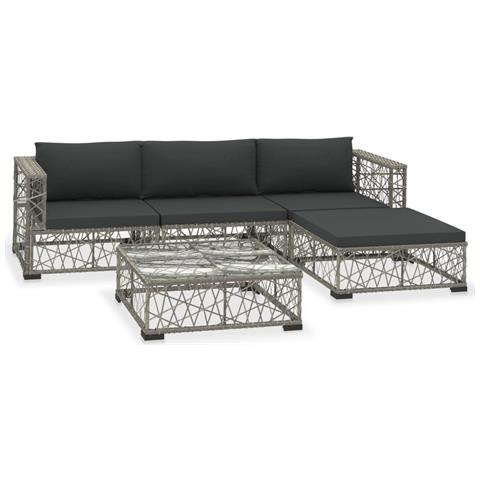 Set Divani da Giardino 5 pz con Cuscini in Polyrattan Grigio - Foto 1