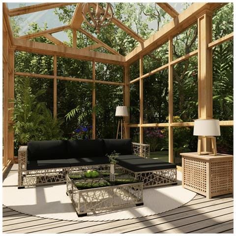 Set Divani da Giardino 5 pz con Cuscini in Polyrattan Grigio - Foto 2