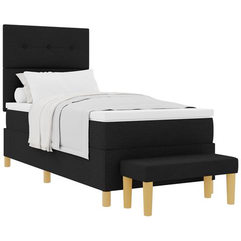 Letto Box Spring  con materasso e panchina Nero 90x200 cm Tessuto - Foto 1