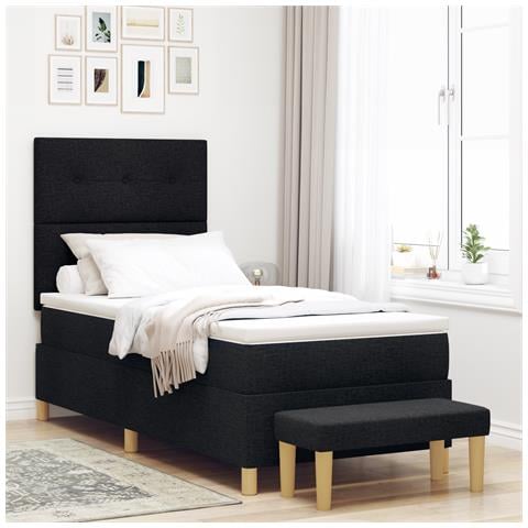 Letto Box Spring  con materasso e panchina Nero 90x200 cm Tessuto - Foto 2