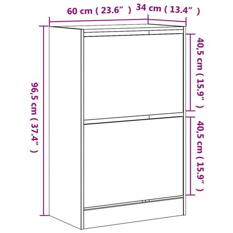 Scarpiera Rovere Fumo 60x34x96,5 cm in Legno Multistrato - Foto 9