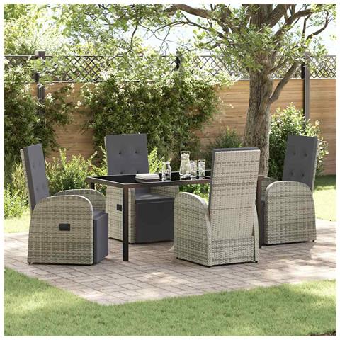 Set da Pranzo per Giardino con cuscino 5 pcs Grigio polyrattan - Foto 2