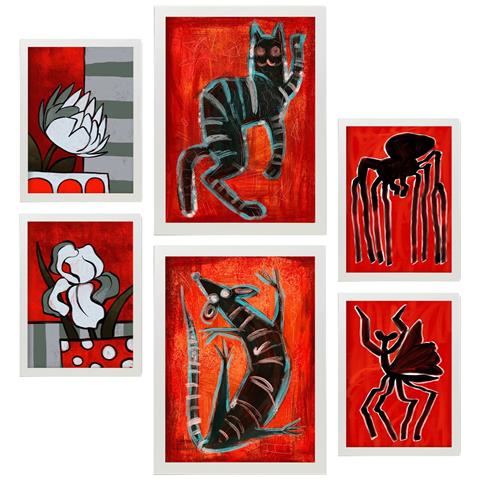 Set Di 6 Stampe Creatures Frames 1 In Animali Astratti Dipinti Decorativi Estetici Per Il Tuo Soggiorno, Camera Da Letto, Casa A3 & A4 Cornice Bianca - Foto 1