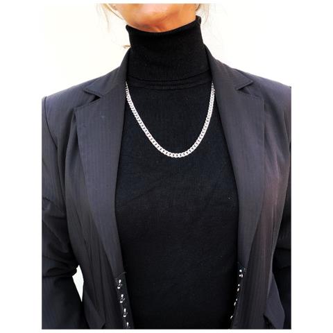 Collana Con Catena In Ottone Placcato Argento Con Taglio A Diamante, 60 Cm - Foto 3