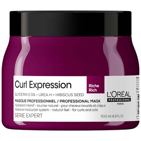 L'oreal Professionnel, Serie Expert Curl Expression Rich, Glicerina 2,5% + Urea H + Semi Di Ibisco, Maschera Crema Trattamento Capelli, Idratazione Intensa, 500 Ml - Foto 1