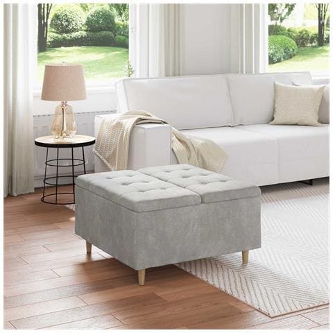 Pouf contenitore Grigio chiaro 80 x 80 x 45 cm Velluto - Foto 2