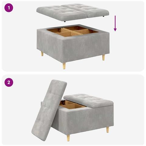 Pouf contenitore Grigio chiaro 80 x 80 x 45 cm Velluto - Foto 9