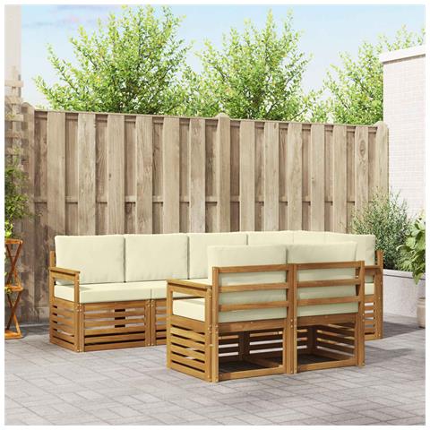 Set divani 7 pcs Naturale e Crema Legno di Acacia Massello - Foto 2