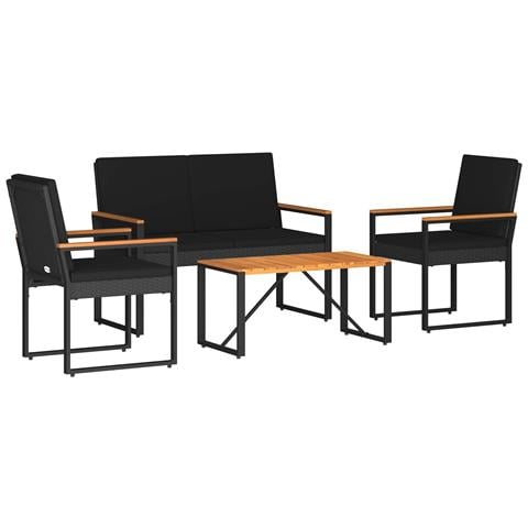 Set Mobili da Esterno con cuscino 4 pcs Nero polyrattan - Foto 1