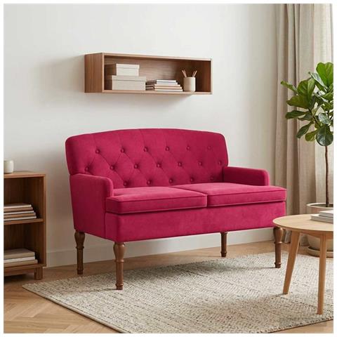 Loveseat con bottoni imbottiti Rosso Vino 111 x 65 x 79 cm - Foto 2