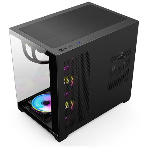 Case PC Elite, ATX, 7 Ventole (6 Invertite), Fish Tank, USB Type-C, Hub 6-Pin, MB Sync, Nero - Foto 2