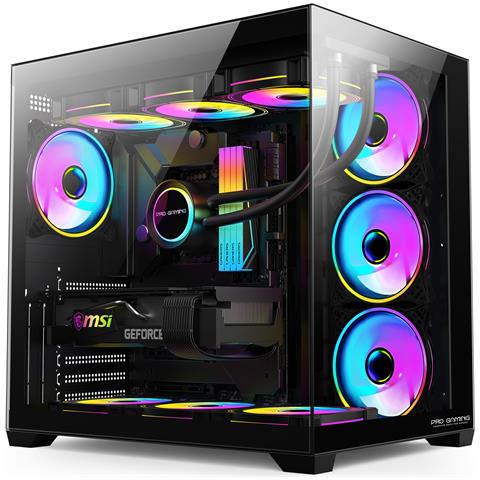 Case PC Elite, ATX, 7 Ventole (6 Invertite), Fish Tank, USB Type-C, Hub 6-Pin, MB Sync, Nero - Foto 1