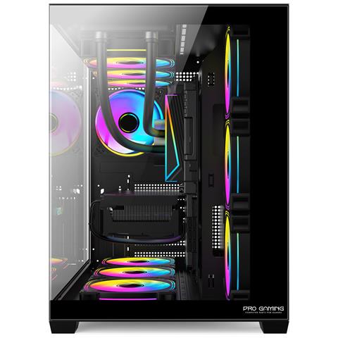 Case PC Elite, ATX, 7 Ventole (6 Invertite), Fish Tank, USB Type-C, Hub 6-Pin, MB Sync, Nero - Foto 4