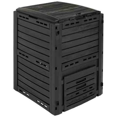 Compostiera da giardino Nero 59,5 x 60 x 81,5 cm 280 l 100% PP - Foto 1