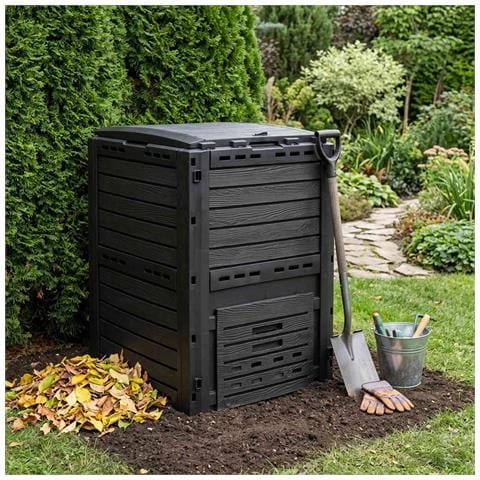 Compostiera da giardino Nero 59,5 x 60 x 81,5 cm 280 l 100% PP - Foto 2